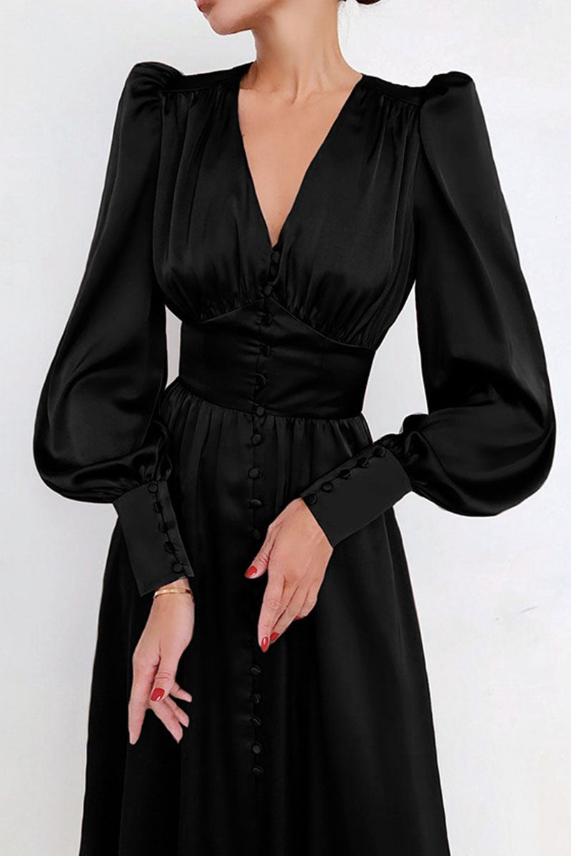 Vestidos de moda urbana con cuello en V, patchwork liso y corte A (6 colores)