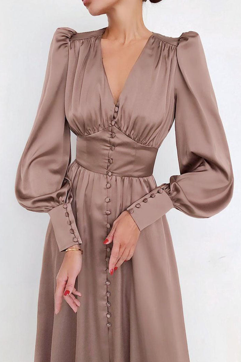 Vestidos de moda urbana con cuello en V, patchwork liso y corte A (7 colores)