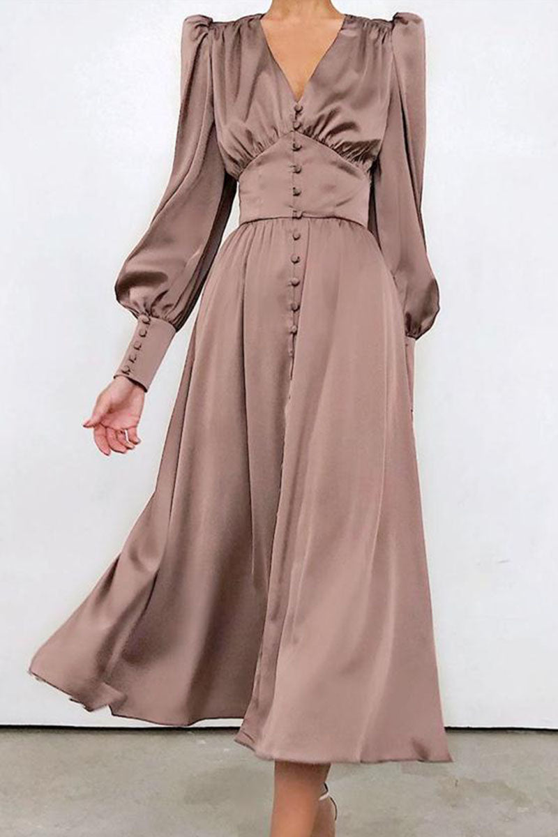 Vestidos de moda urbana con cuello en V, patchwork liso y corte A (6 colores)