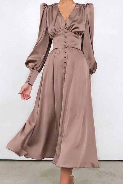 Vestidos de moda urbana con cuello en V, patchwork liso y corte A (6 colores)