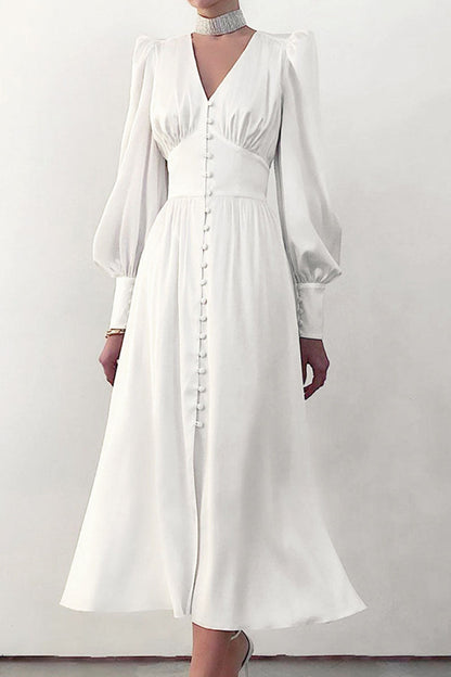 Vestidos de moda urbana con cuello en V, patchwork liso y corte A (6 colores)