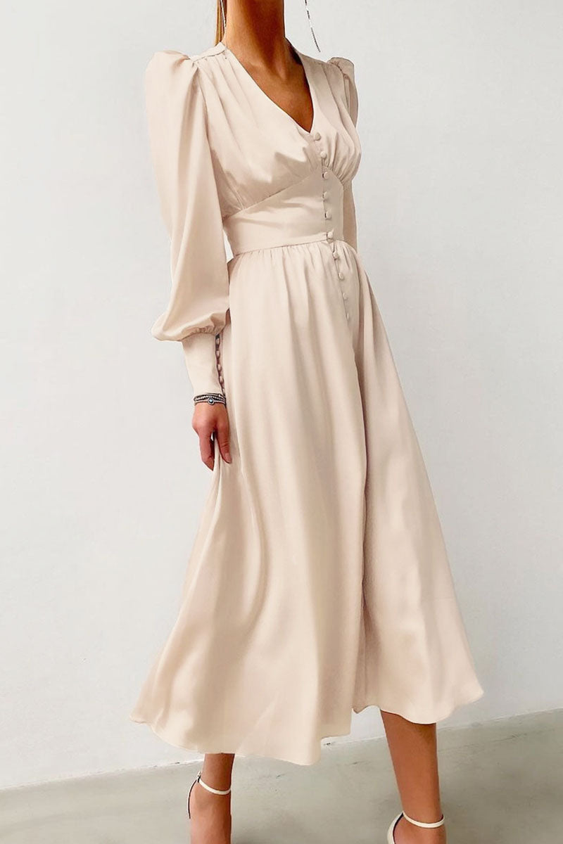 Vestidos de moda urbana con cuello en V, patchwork liso y corte A (6 colores)