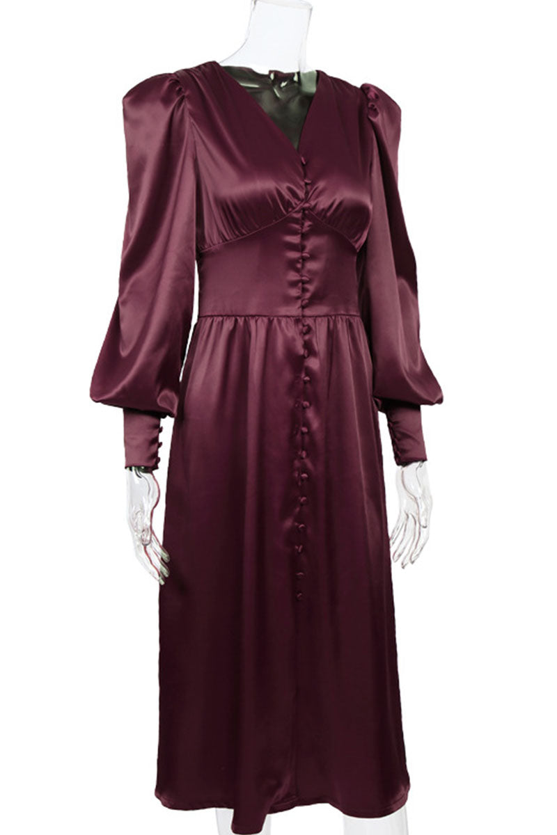 Vestidos de moda urbana con cuello en V, patchwork liso y corte A (7 colores)