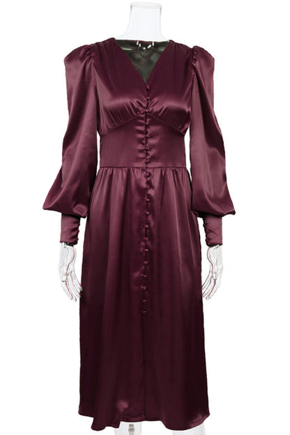 Vestidos de moda urbana con cuello en V, patchwork liso y corte A (7 colores)
