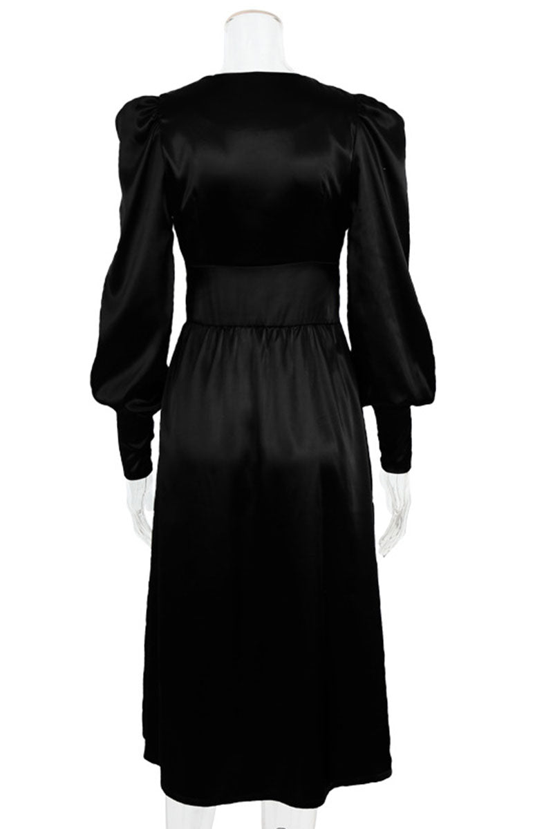 Vestidos de moda urbana con cuello en V, patchwork liso y corte A (7 colores)