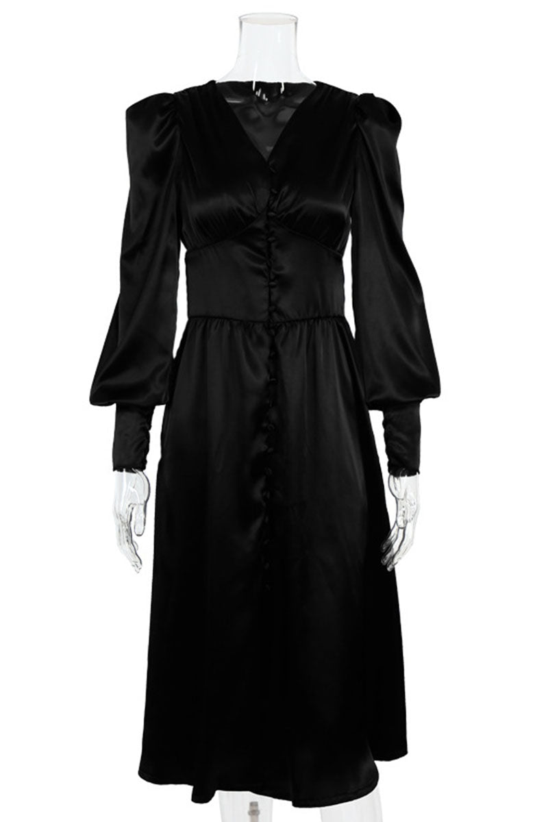 Vestidos de moda urbana con cuello en V, patchwork liso y corte A (7 colores)