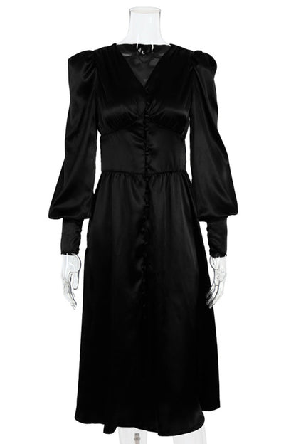 Vestidos de moda urbana con cuello en V, patchwork liso y corte A (7 colores)