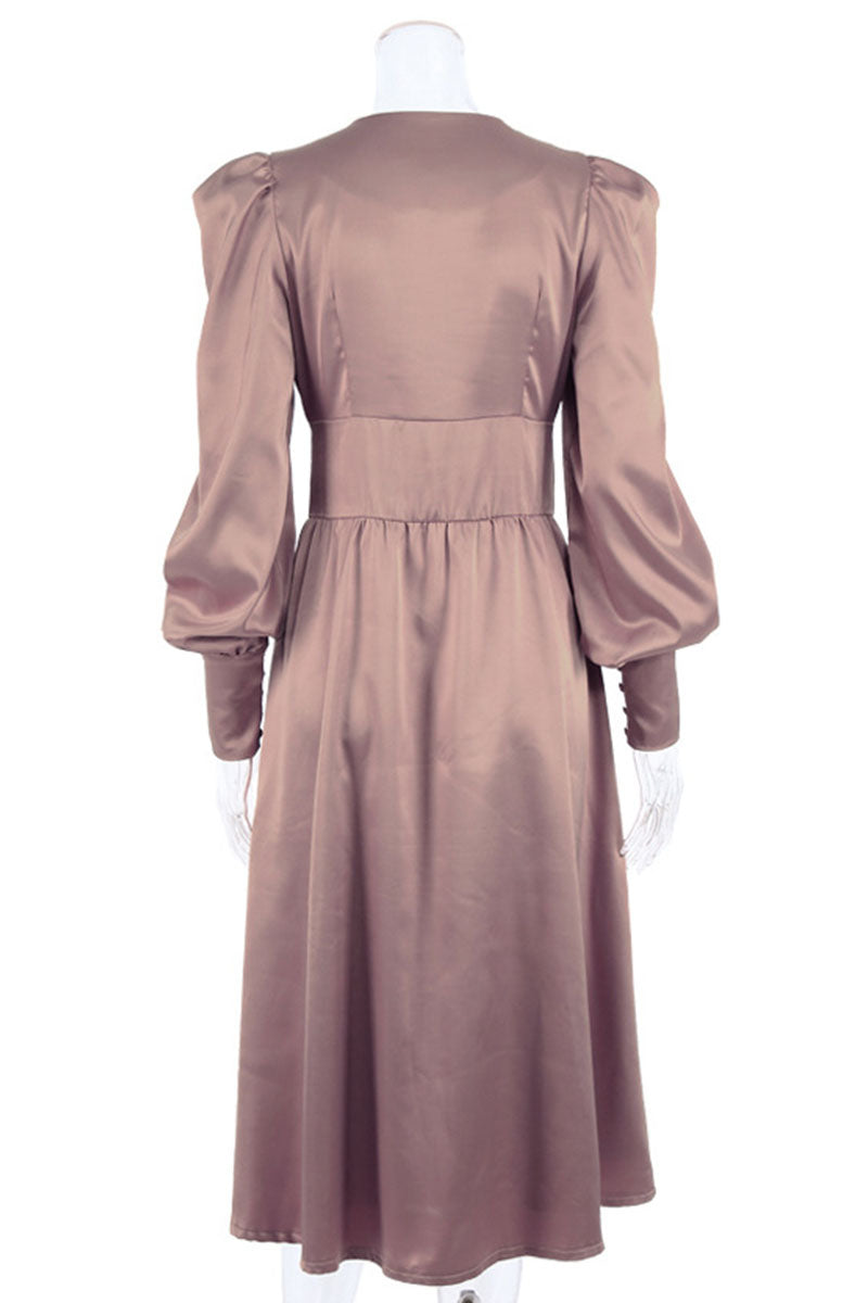 Vestidos de moda urbana con cuello en V, patchwork liso y corte A (7 colores)