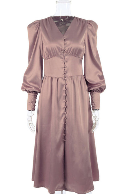 Vestidos de moda urbana con cuello en V, patchwork liso y corte A (7 colores)