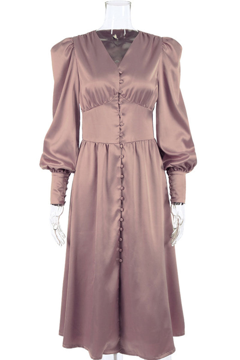 Vestidos de moda urbana con cuello en V, patchwork liso y corte A (6 colores)