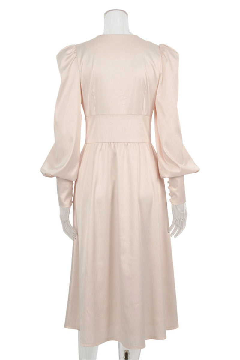 Vestidos de moda urbana con cuello en V, patchwork liso y corte A (7 colores)