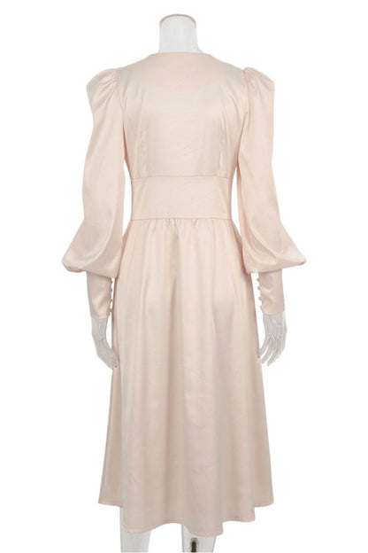 Vestidos de moda urbana con cuello en V, patchwork liso y corte A (7 colores)