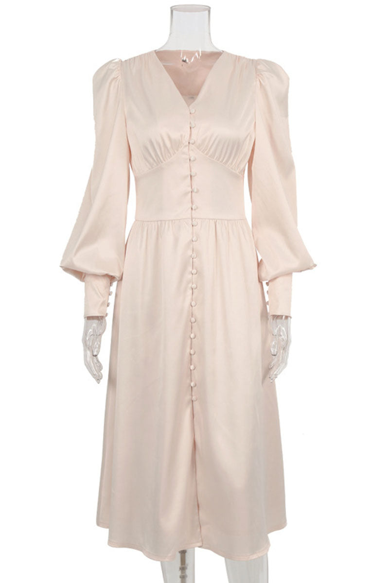 Vestidos de moda urbana con cuello en V, patchwork liso y corte A (6 colores)