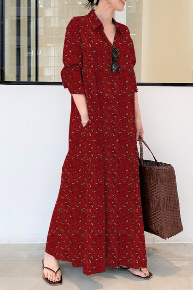 Vestidos casuales con cuello vuelto, abertura y estampado en forma de A