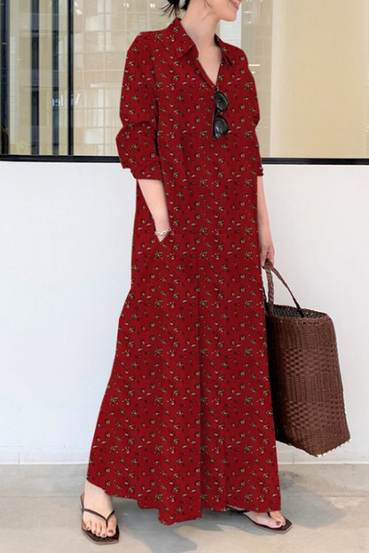 Vestidos casuales con cuello vuelto, abertura y estampado en forma de A