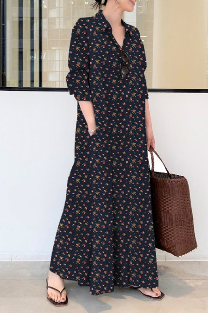 Vestidos casuales con cuello vuelto, abertura y estampado en forma de A