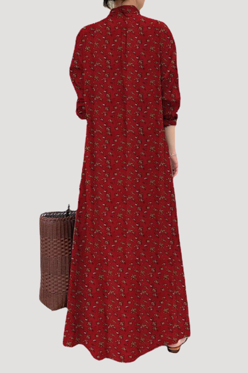 Vestidos casuales con cuello vuelto, abertura y estampado en forma de A