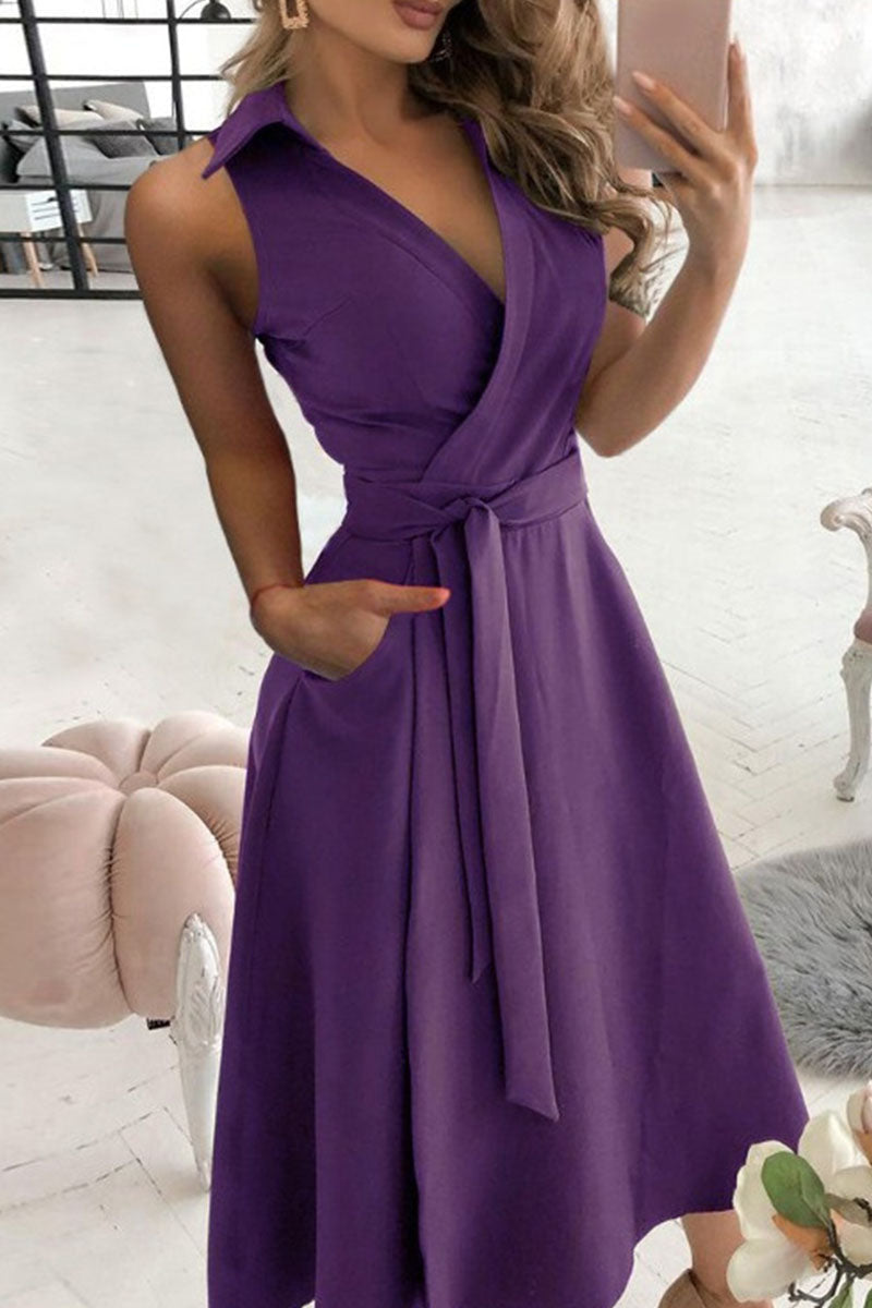 Vestidos de moda urbana con cuello en V, patchwork liso y corte A (4 colores)