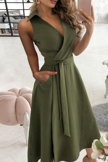 Vestidos de moda urbana con cuello en V, patchwork liso y corte A (4 colores)