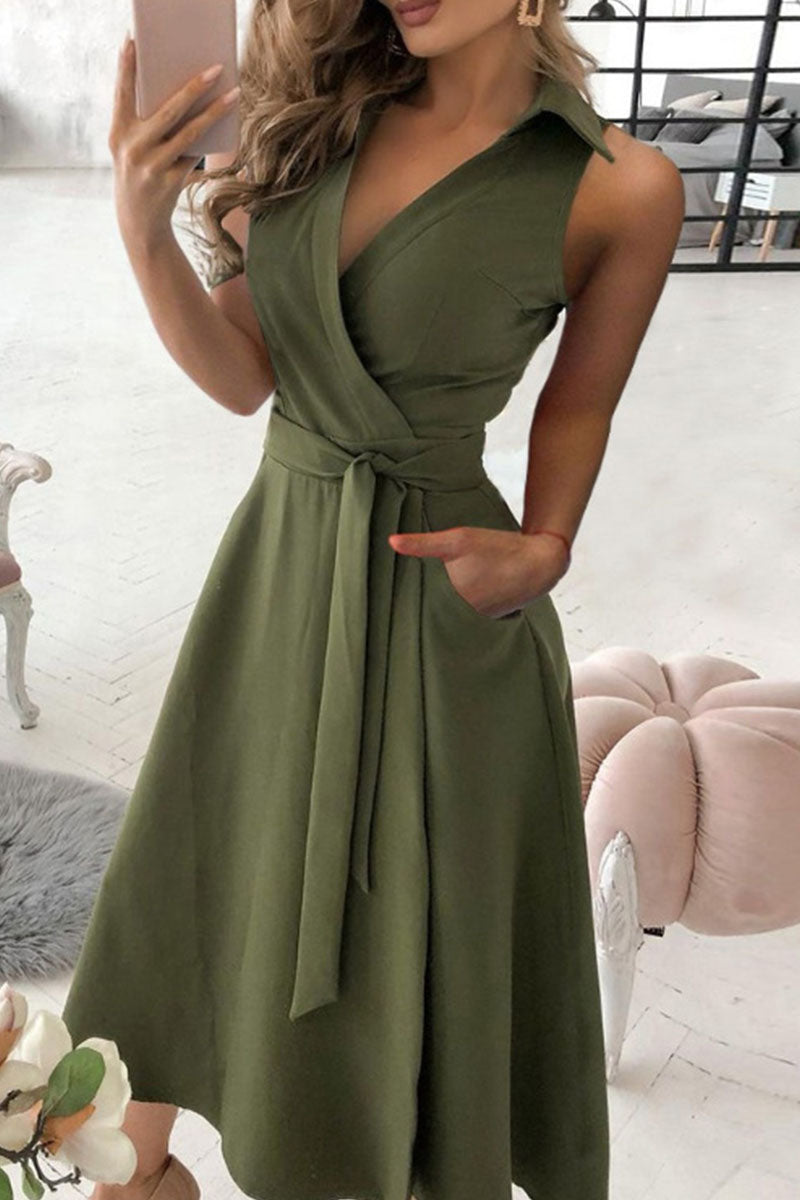 Vestidos de moda urbana con cuello en V, patchwork liso y corte A (4 colores)