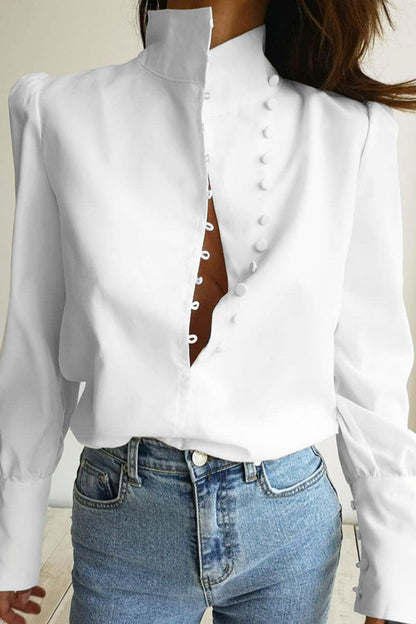 Blusas de cuello mandarín con patchwork liso de moda urbana
