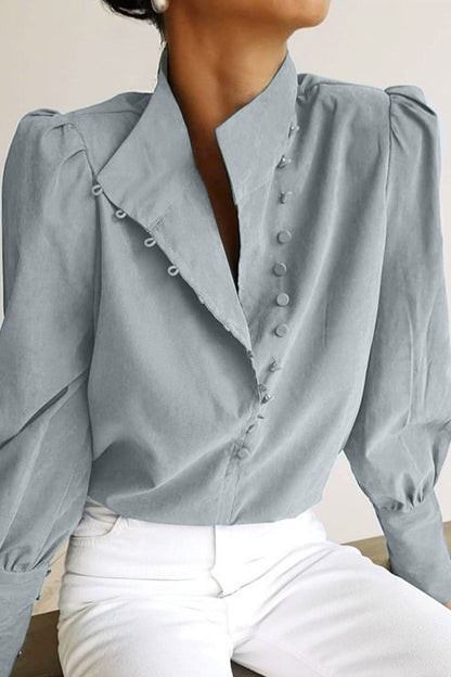 Blusas de cuello mandarín con patchwork liso de moda urbana