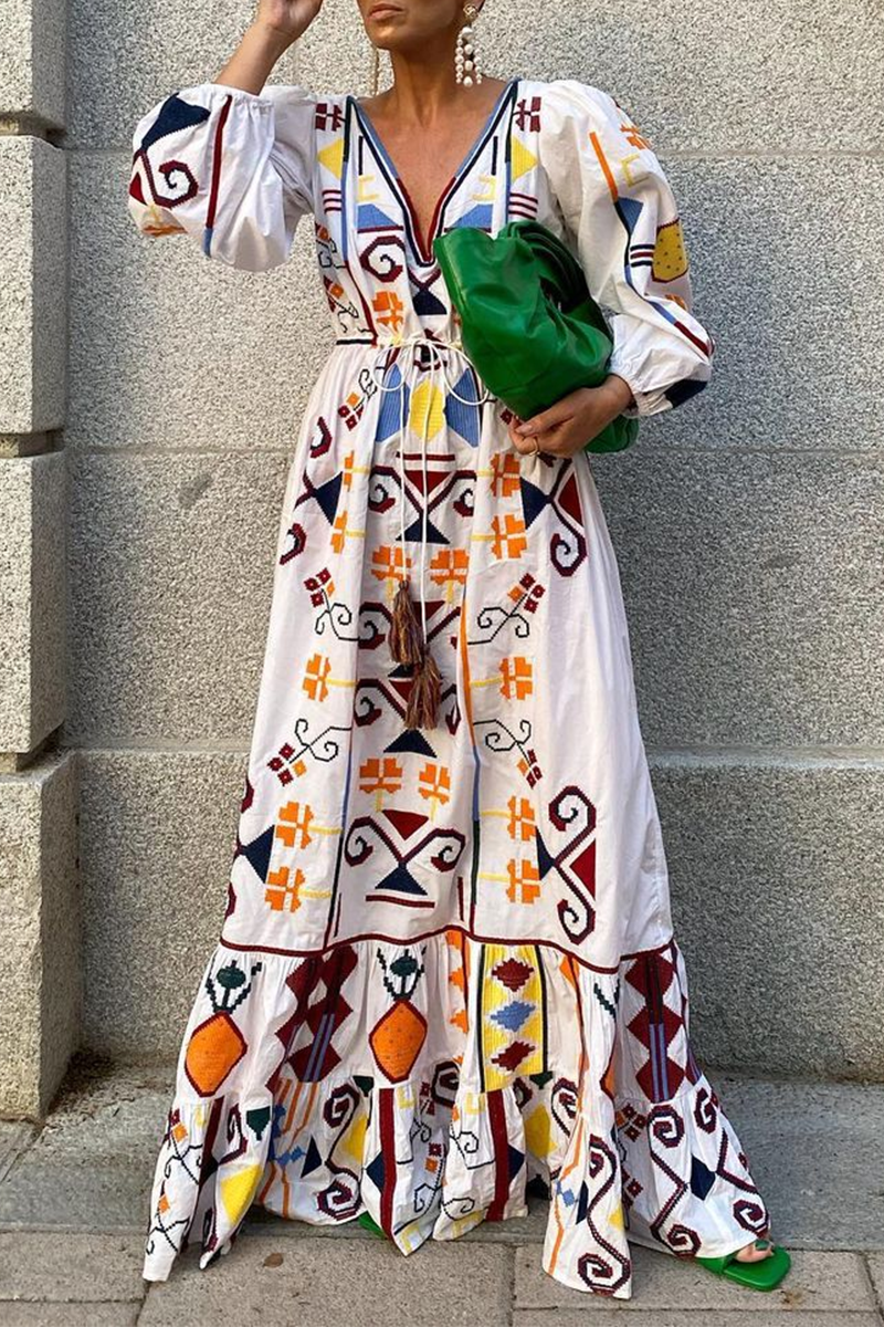 Vestidos elegantes de moda con estampado de cordón ajustable y escote en V con frenillo