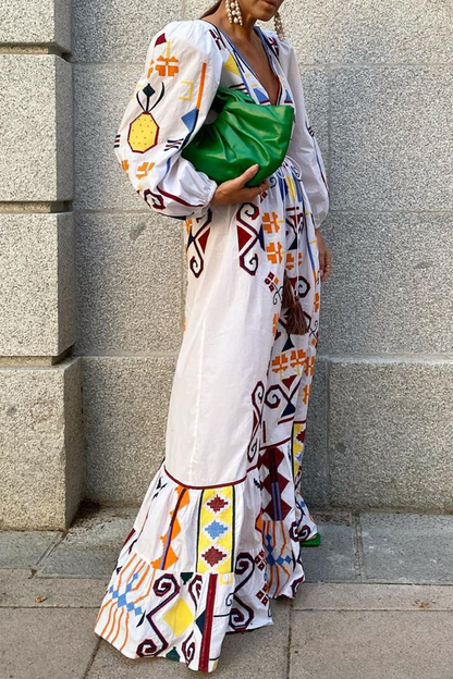 Vestidos elegantes de moda con estampado de cordón ajustable y escote en V con frenillo