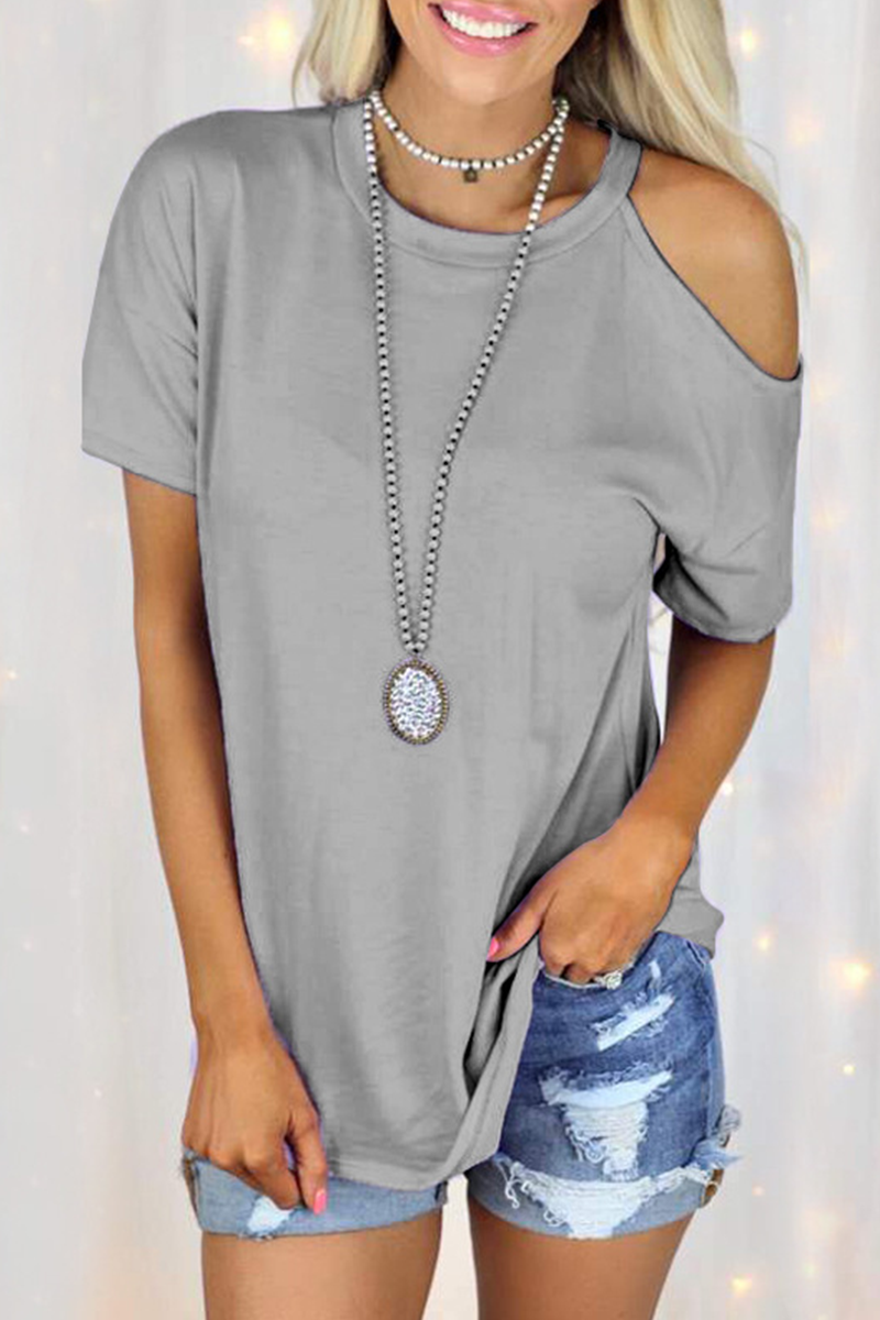 Camisetas casuales lisas de cuello redondo