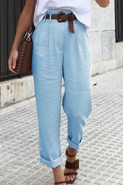 Fashion Casual Solid Straight High Waist Bottoms(4 Colors)