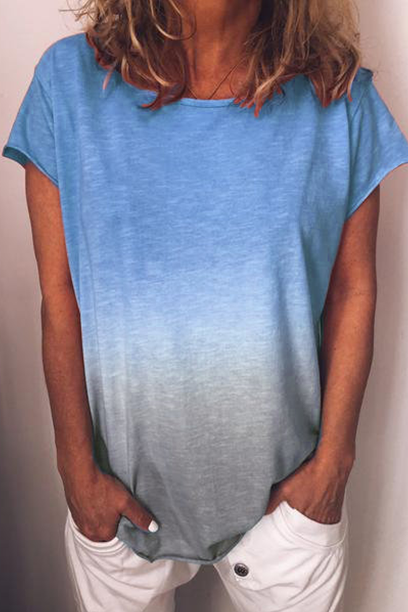 Camisetas básicas informales de cuello redondo con cambio gradual (7 colores)