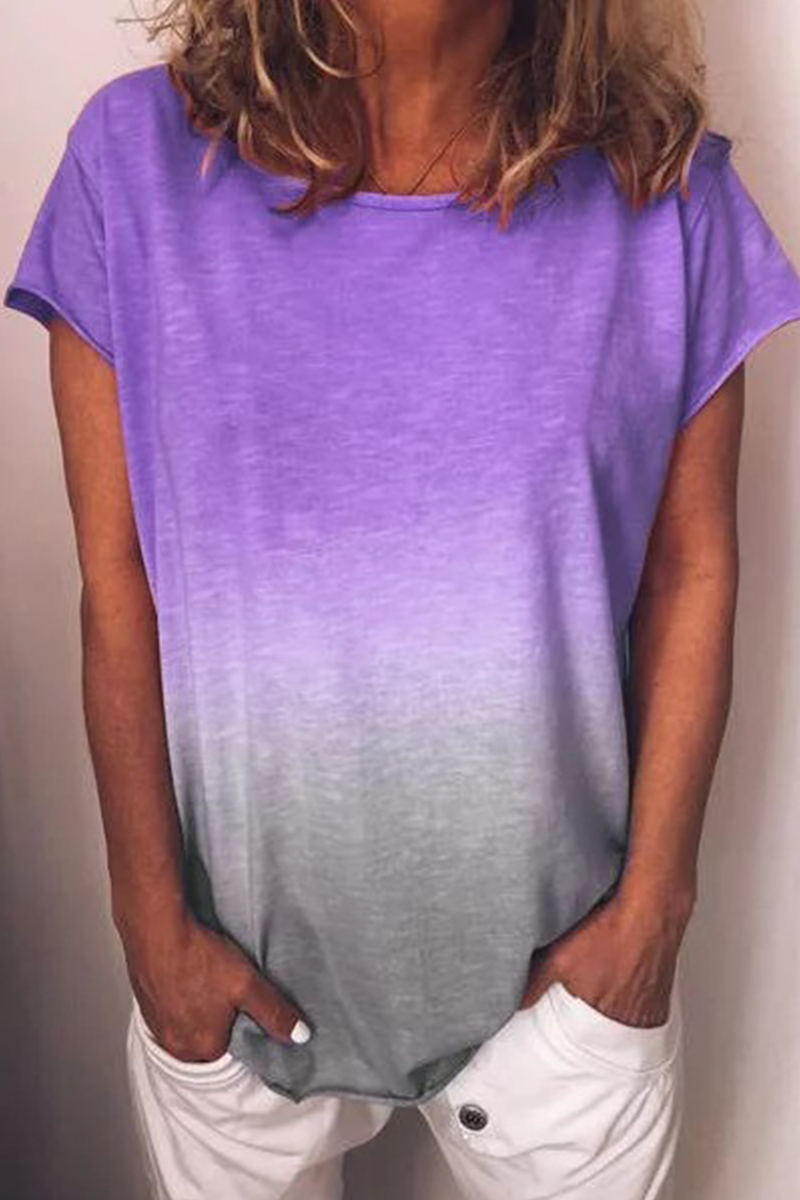 Camisetas básicas informales de cuello redondo con cambio gradual (7 colores)