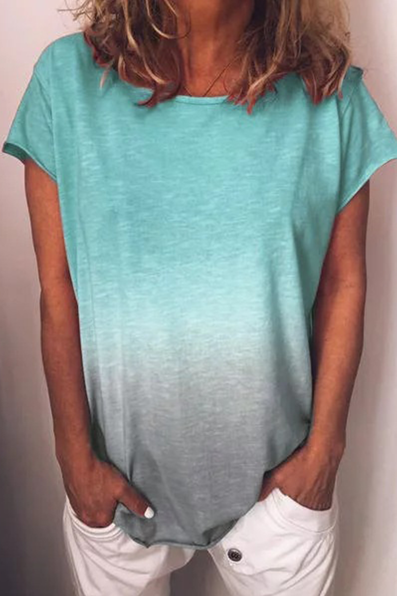 Camisetas básicas informales de cuello redondo con cambio gradual (7 colores)