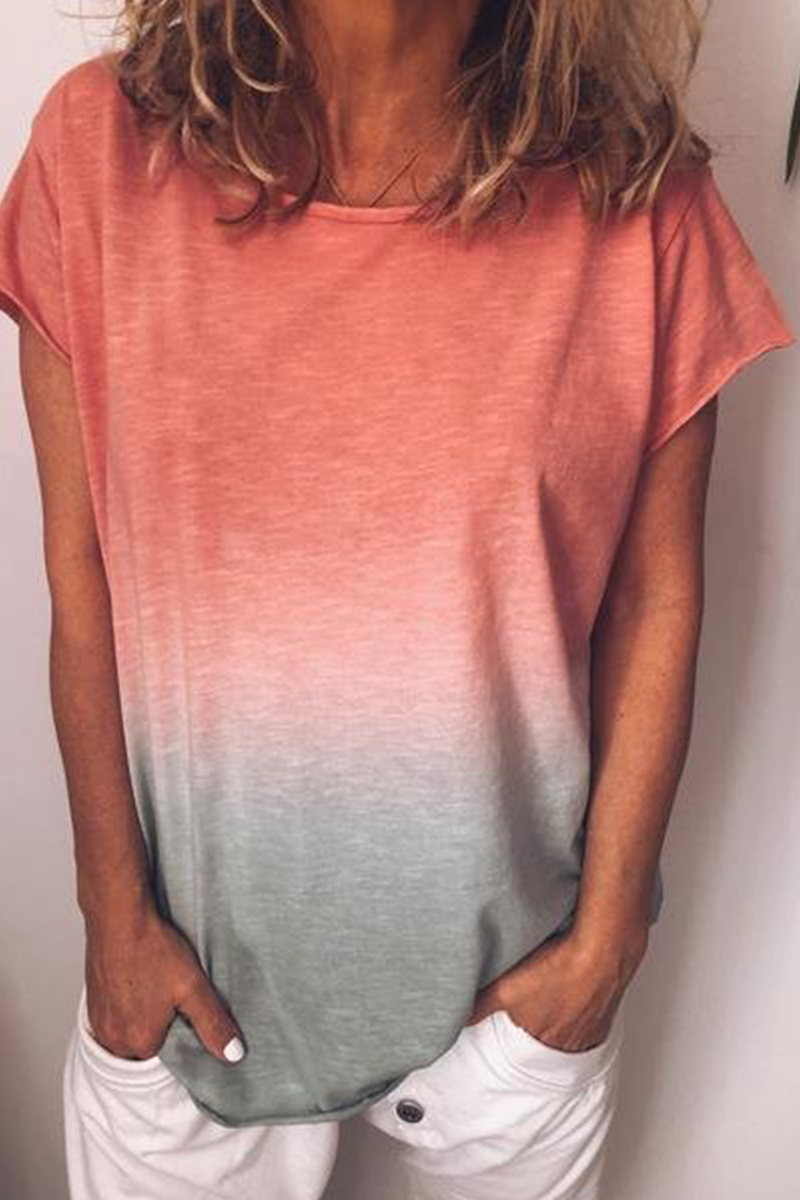 Camisetas básicas informales de cuello redondo con cambio gradual (7 colores)