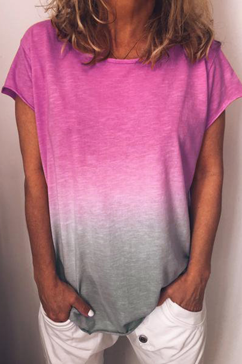Camisetas básicas informales de cuello redondo con cambio gradual (7 colores)