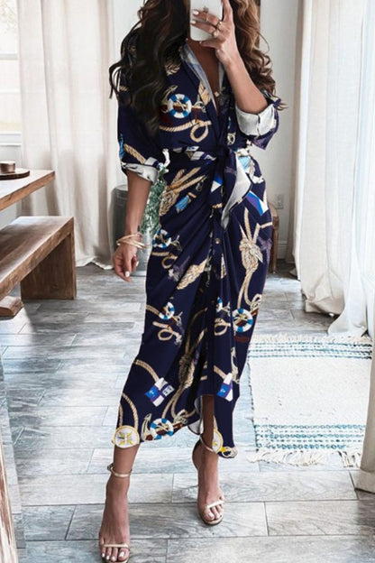 Vestidos de línea A con cuello vuelto y estampado urbano de moda (7 colores)