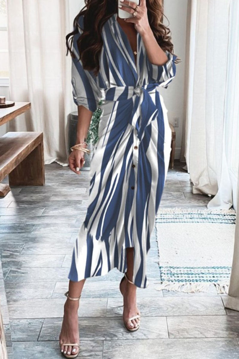 Vestidos de línea A con cuello vuelto y estampado urbano de moda (7 colores)
