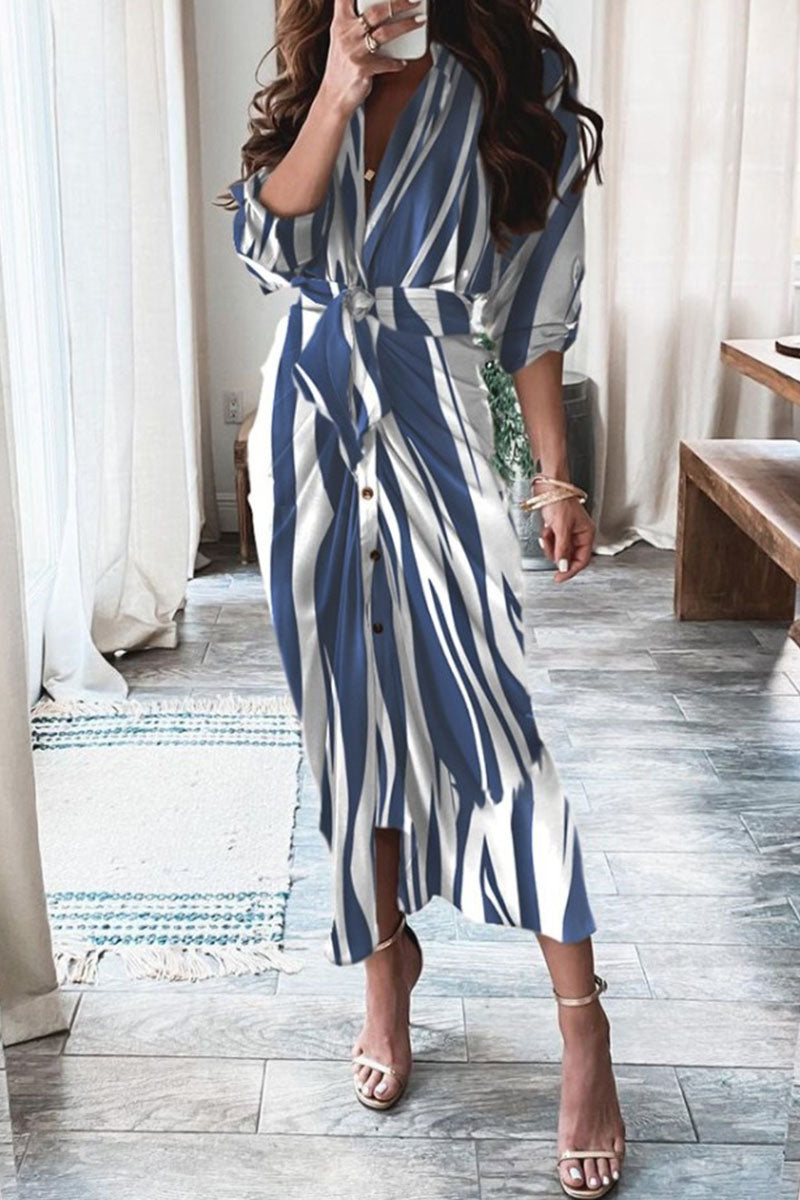 Vestidos de línea A con cuello vuelto y estampado urbano de moda (7 colores)