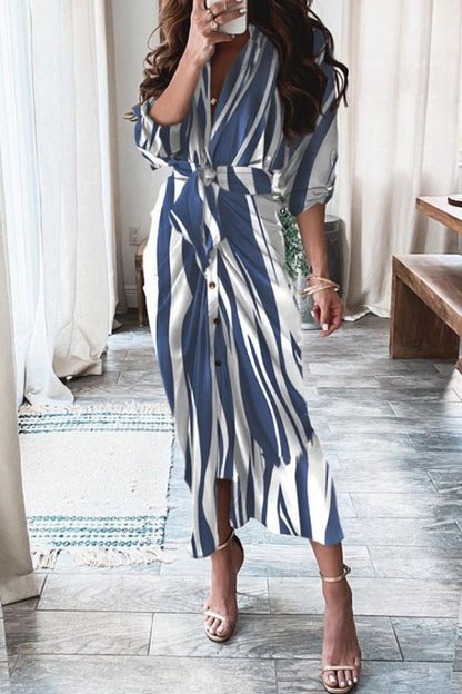 Vestidos de línea A con cuello vuelto y estampado urbano de moda (7 colores)