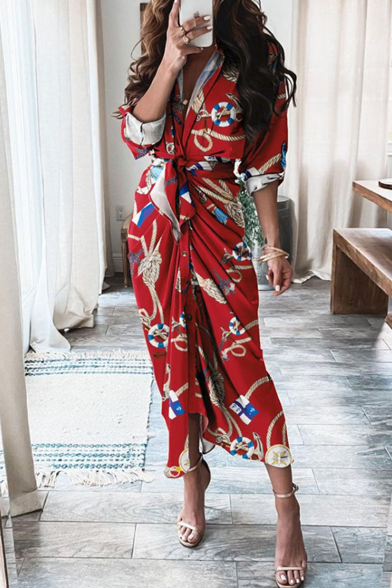 Vestidos de línea A con cuello vuelto y estampado urbano de moda (7 colores)