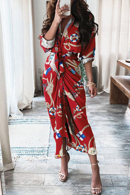 Vestidos de línea A con cuello vuelto y estampado urbano de moda (7 colores)