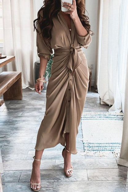 Vestidos de línea A con cuello vuelto y estampado urbano de moda (7 colores)