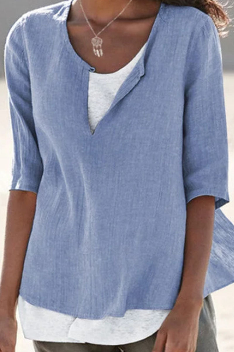 Tops de cuello en V con parches lisos y sencillos de moda (12 colores)