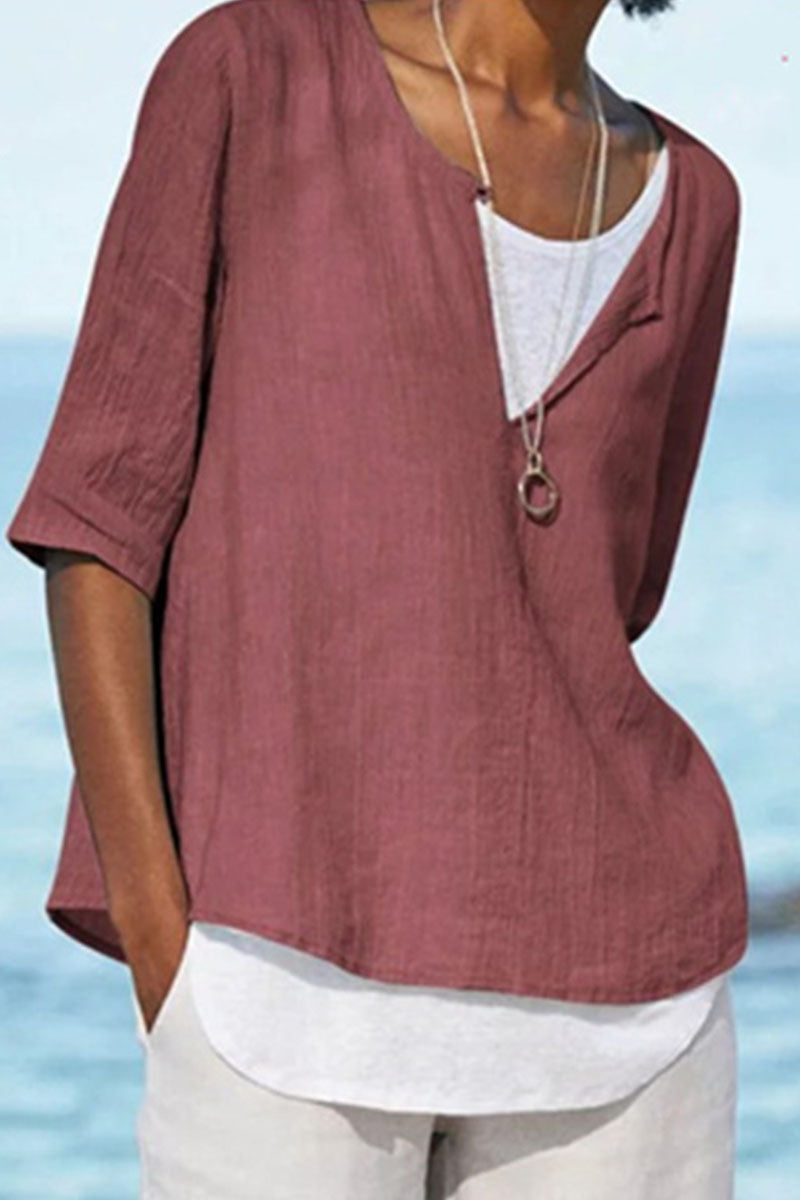 Tops de cuello en V con parches lisos y sencillos de moda (12 colores)