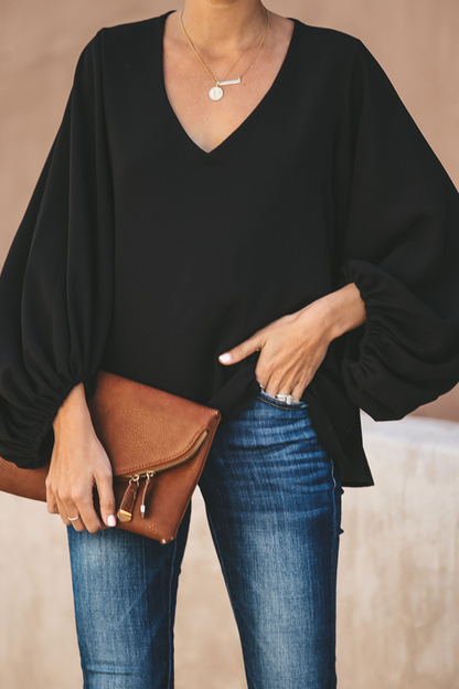 Tops elegantes de moda con cuello en V y parches sólidos (3 colores)