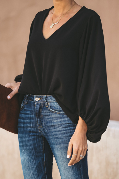 Tops elegantes de moda con cuello en V y parches sólidos (3 colores)