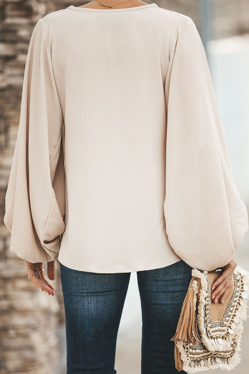 Tops elegantes de moda con cuello en V y parches sólidos (3 colores)