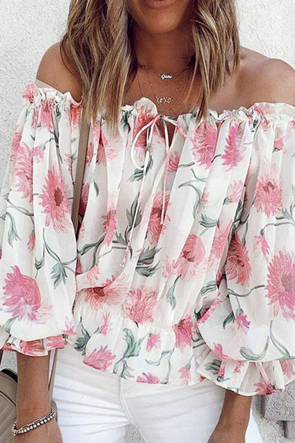 Blusas de moda con hombros descubiertos y estampados de patchwork (4 colores)