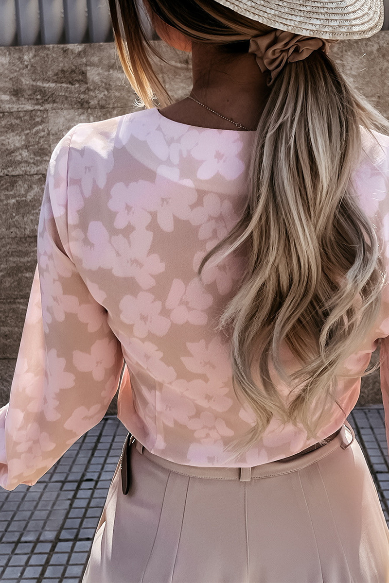 Blusa elegante con cuello en V y hebilla de patchwork con estampado (3 colores)