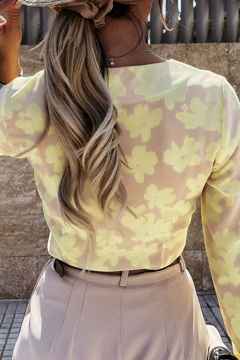 Blusas elegantes con cuello en V, hebilla y estampado de patchwork (3 colores)